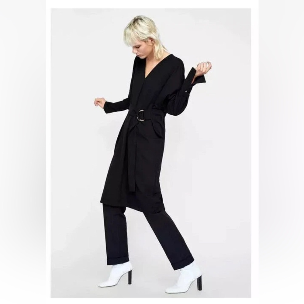 Zara Black Drapey V-Neck Midi Dress Size Small $89